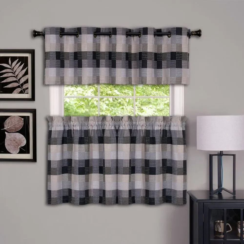 Achim Home Furnishing: Harvard Black Plaid Contemporary Window Curtain Panel :